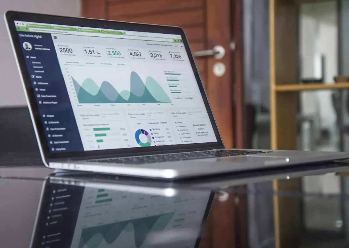 Laptop displaying a website traffic analytics dashboard